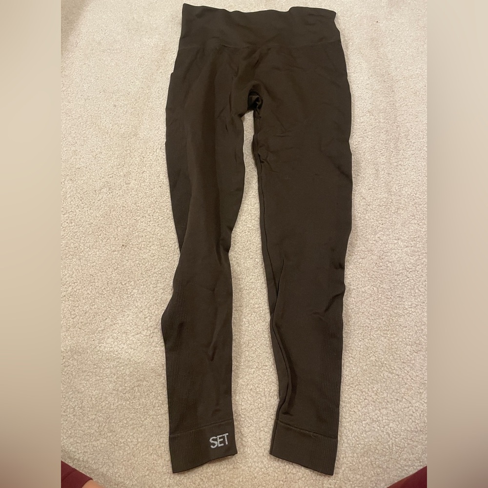 Set Active Brown Ribbed Leggings Small